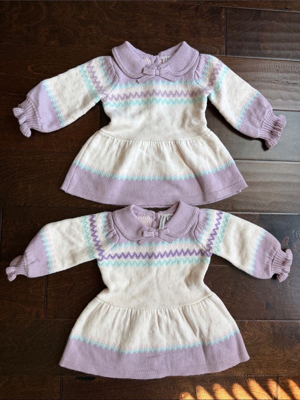 TWIN 6-12M Janie & Jack Lilac & Cream Knit Long-Sleeve Dress Top for Girls